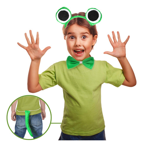 Juego De Accesorios Para Disfraz De Rana Verde, Diadema De Ojos De Rana Verde, Juego De Accesorios De Pajarita Y Sapo Para Niños Pequeños