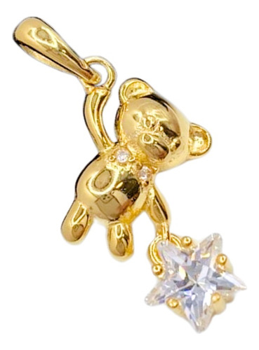 Dije Oso Estrella, Circón Blanco, Enchapado Oro 18k, Regalo 