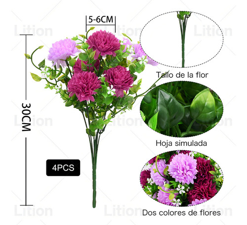 4 Ramos Flores Artificiales Adornos Decoracion 28 Flores Color Dark Purple