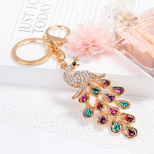 Hermoso Llavero Con Diamantes De Imitación De Pavo Real Y Cr