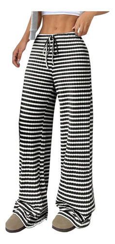 Calças Femininas, Moda Casual, Listrada, Elástica, Cordão, S