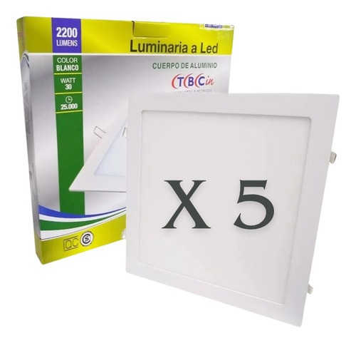 Luminaria De Embutir A Led Cuadrada Blanca 30w Luz Dia X 5 Blanco