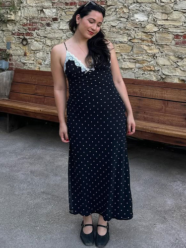 Vestido Largo De Encaje Con Cuello En V Y Cuello En V Para M