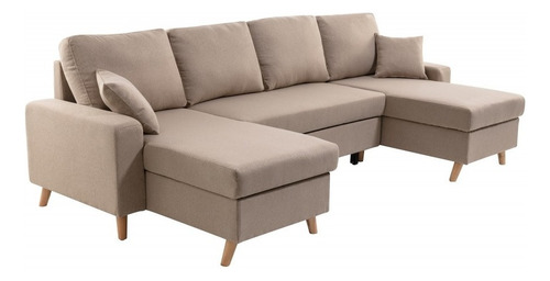 Lazaro Sofacama Panorámico Convertible Cama Beige Color Marrón Diseño De La Tela Lino