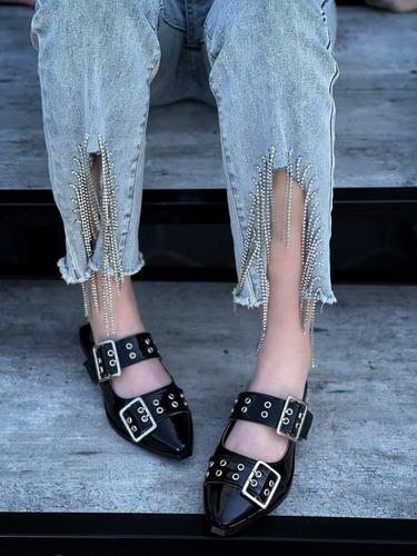 Flats Balerina De Charol Con Hebillas Moda Dama