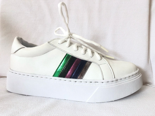 Zapatillas De Cuero Mujer Urbanas Blancas 41 Clásicas Bajita