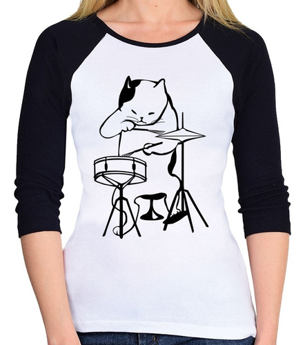 Baby Look Raglan Gato Baterista 3/4