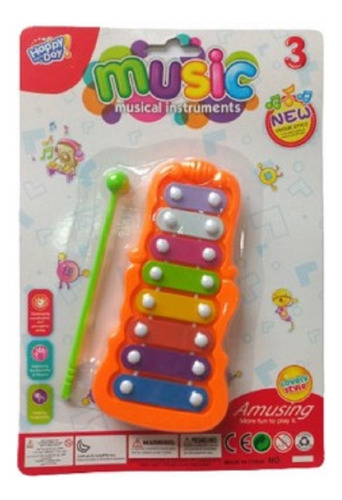 Xilofone Infantil Pedagógico 8 Notas Colorido C/ Banqueta