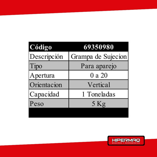 Imagen 4 de 9 de Grampa Sujeción Gancho Aparejo 1 Tonelada Vertical Fema