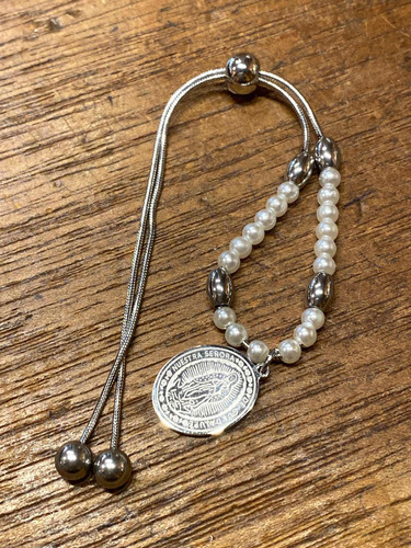 Luli Pulsera Tobillera Acero Quirúrgico Perlas Guadalupe Med