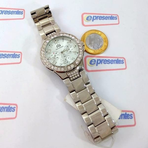 Relógio Feminino Ana Hickmann Prateado Swarovski Ah30193q