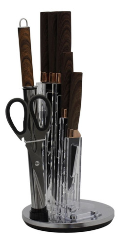 Conjunto De Facas Para Cozinha Com Suporte Giratório 8 Peças Cor Marrom