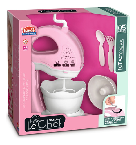 Brinquedo Infantil Cozinha Kit Batedeira New Le Chef Rosa Branco E Rosa