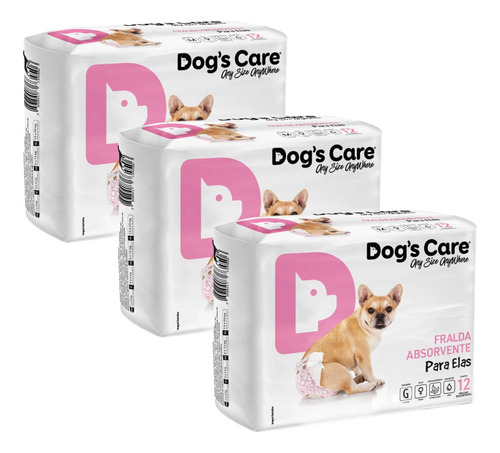 Kit Fralda Higiênica Pet P/ Cães Fêmea Dogs Care Tam G 36 Un