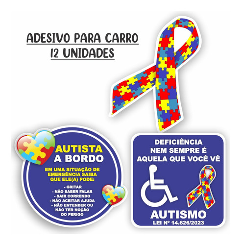 Adesivo Símbolo Autista Para Carro Pcd (kit Com 12 Unidades)