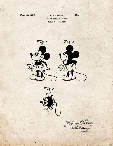 Disney Mickey Mouse S De Impresion Patente Antiguo Aspe...