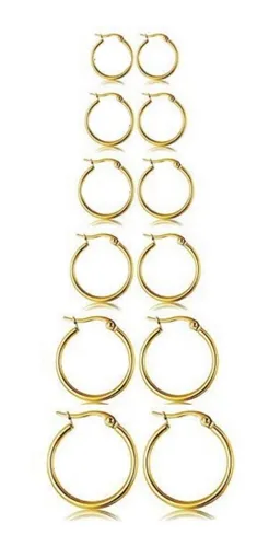 Pack X6 Aros Argollas Mujer Acero Quir rgico Dorado Xmayor