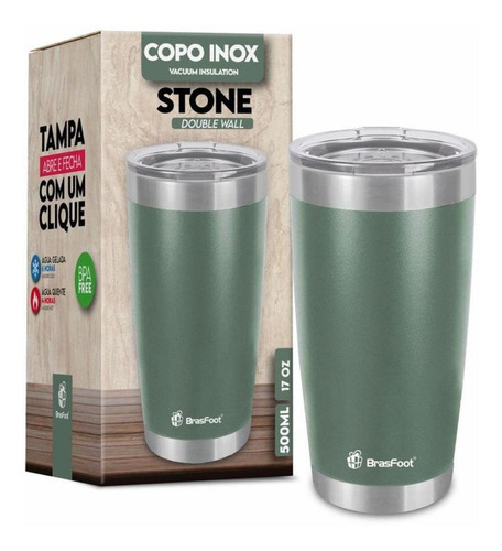 Stone Copo Termico 500ml Com Tampa Verde-militar