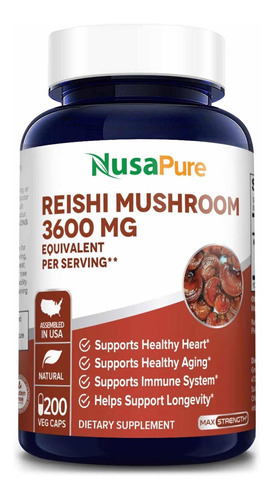 Hongo Reishi 3600mg Nusapure 200 Cápsulas Hecho En Usa Sabor S/n