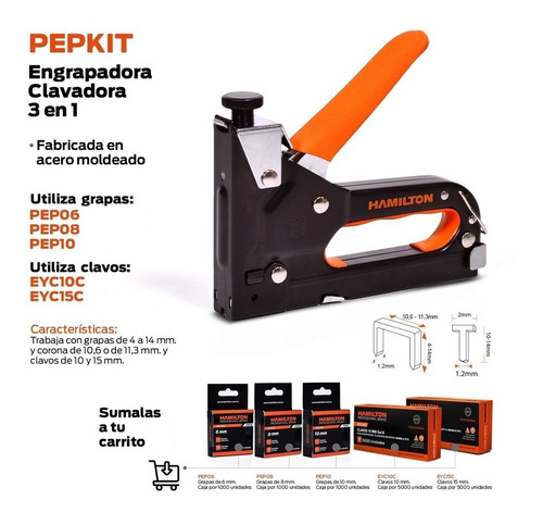 Imagen 8 de 8 de Kit Engrapadora Clavadora Prof 3 En 1 - Hamilton Pepkit