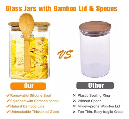 Juego De 4 Tarros De Cristal Con Tapas De Bambú Y Cuchara Pa