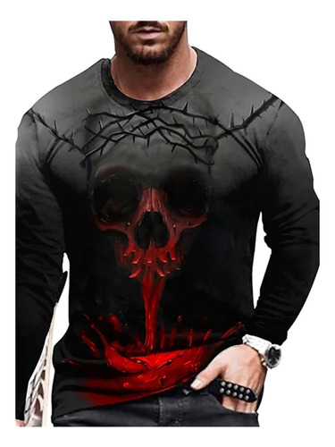 Sudadera Para Hombre Manga Larga Estampado Calavera Informal