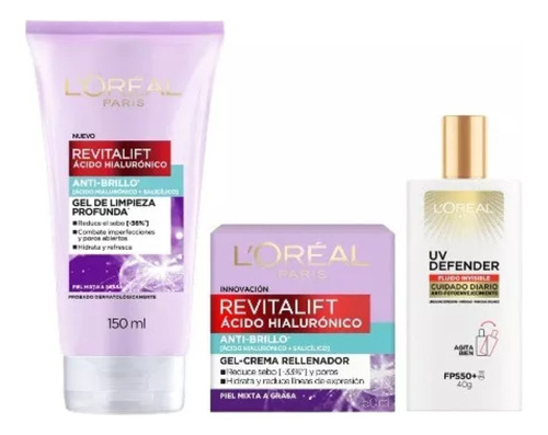 Kit Rutina P/piel Mixta Loreal Revitalift Anti Brillo 