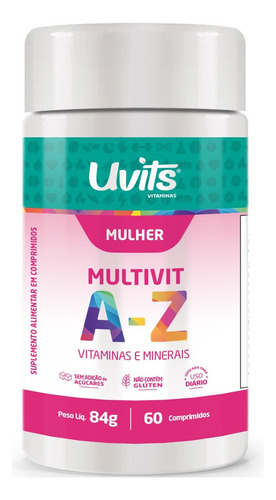 Multivitaminico A-z Mulher 60 Comprimidos Uvits Sabor Sem Sabor
