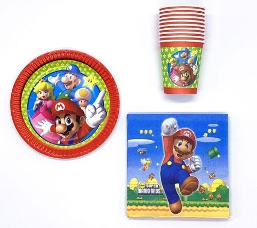 Set Cumpleaños Mario Bross Para 10 Niños Envio Gratis