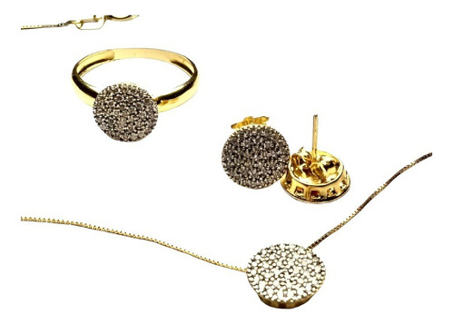 Colar,pingente, Brinco,e Anel, Ouro Amarelo 18k E Diamantes