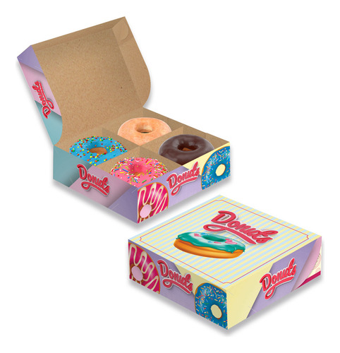Embalagem Para Donuts - 4 Unidades - Color - 100 Unidades