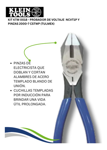 Pinzas Electricista 9 Pulgadas + Probador De Voltaje Ncv1p