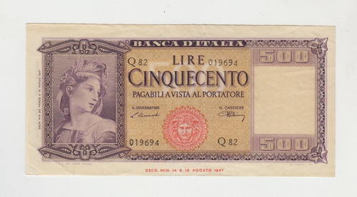 Billete Italia 500 Liras Año 1947 Excelente +++