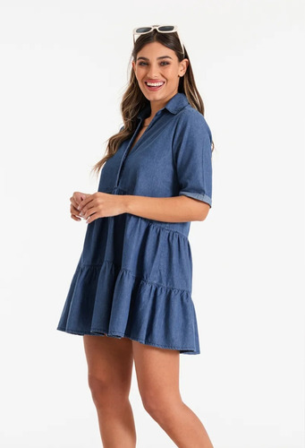 Vestido Camisero De Jeans Corto Amplio Botones