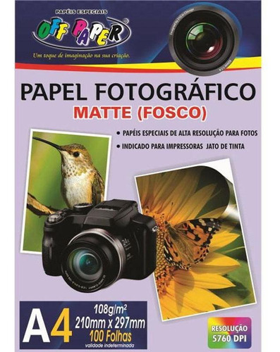 Papel Fotográfico Matte A4 108 Gramas 100 Folhas Fosco