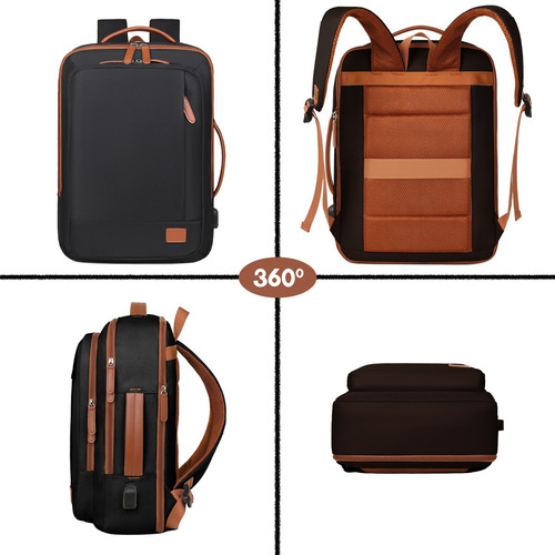 Mochila 35l Impermeable Con Usb - Ligera, Ampliable Y Antishock Para Viajes/trabajo/estudio,modo Bolso/mochila,compartimento Seco/mojado, Unisex Negro Liso