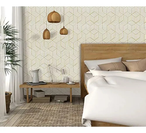 Papel Pintado Geométrico Dorado Y Blanco Peel And Stick Wall