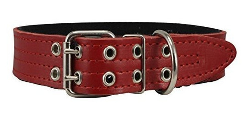 Cuero Auténtico Collar De Perro, Acolchado Rojo, 1,5  De Anc