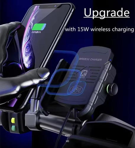 Suporte Para Moto Carregador Sem Fio Indução Wireless Preto