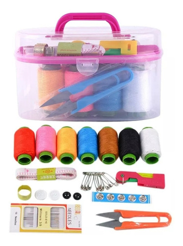 Kit De Costura Con Estuche Hilos Agujas Botones Ganchos