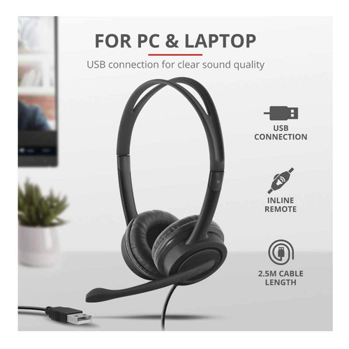 Imagen 10 de 10 de Auricular Trust Mauro Usb Headset Microfono Pc Cable Full