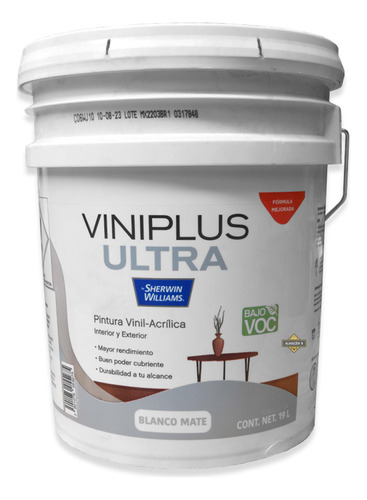 Pintura Blanca Mate Viniplus Ultra Sherwin Williams 19 Litro