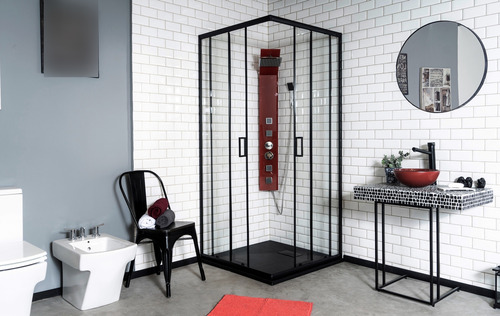 Box De Ducha Mampara Gorena York 90cm Cabina Recta S/base Armazón Negro Panel transparente