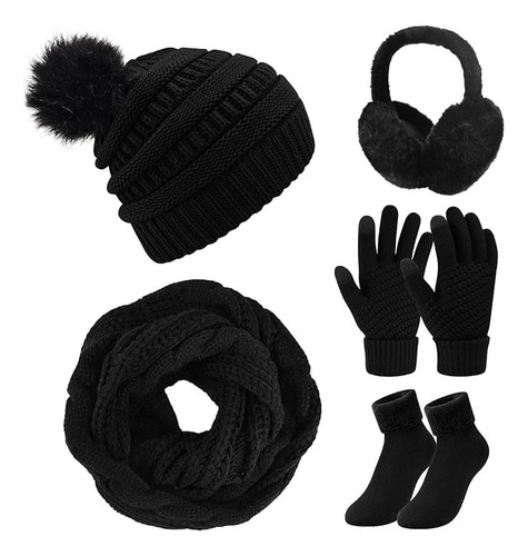 Set De Gorro Bufanda De Punto Invierno Con Guantes De