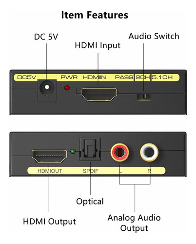 Extractor De Audio Hdmi Digital Óptico Spdif Y Rca, Ima