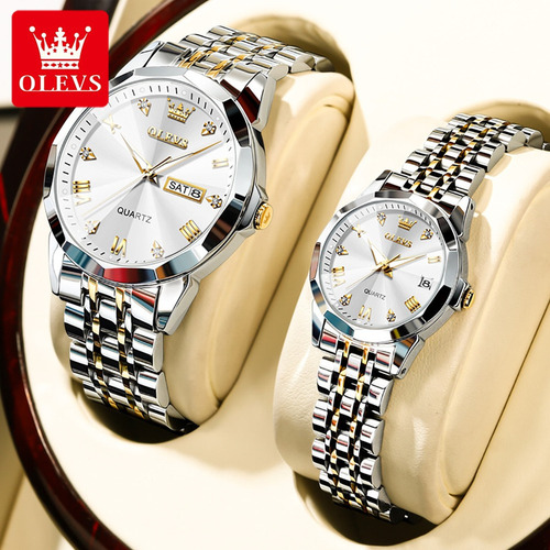 Relojes Olevs Con Calendario Luminoso Para Pareja, 2 Unidade