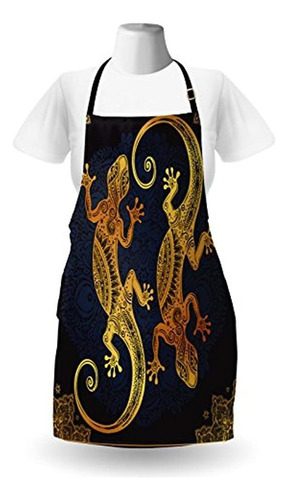 Oro Mandala Delantal Por Lunarable Arte Gecko Lagarto Cifras