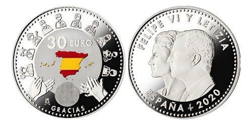 Monedas Mundiales : España 30 Euros 2020 Covid-19 De Plata