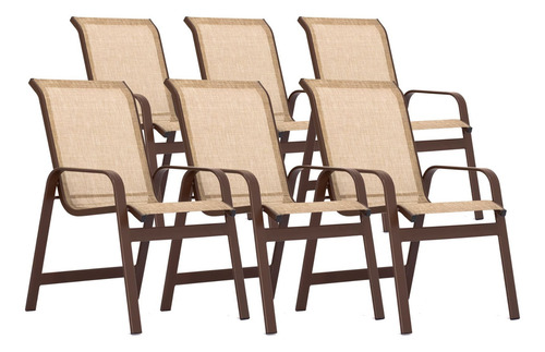 Kit 6 Poltronas Cadeira Em Aluminio E Tela Sling Cor Bege