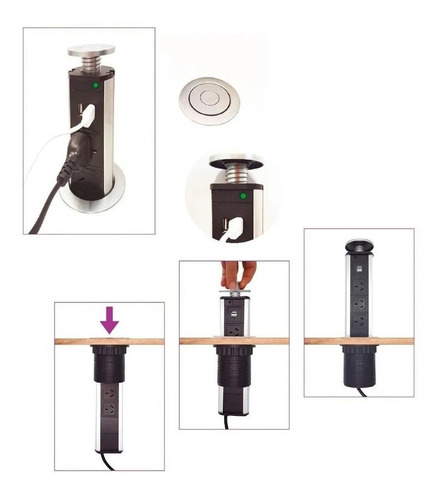 Imagen 4 de 5 de Estación De Carga Telescópica De Embutir Tomas + Usb- Tofema